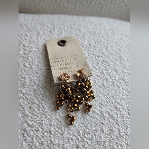 Anthropologie, Waterfall Beaded Drop Earrings, Taupe Brown -NWT!! - Picture 9 of 9